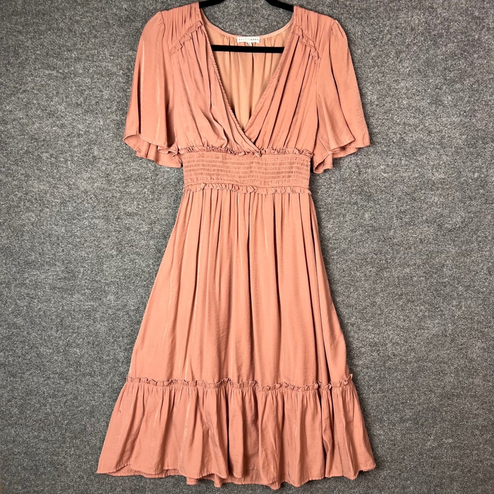 Baltic Born Dress Womens Small Smocked V-Neck Ruffle